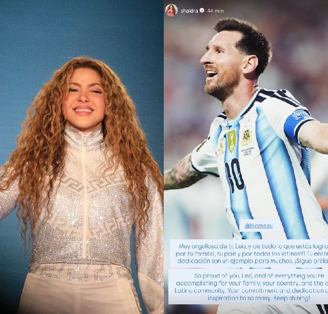 Shakira prestigia jogo da Argentina com os filhos e homenageia Messi