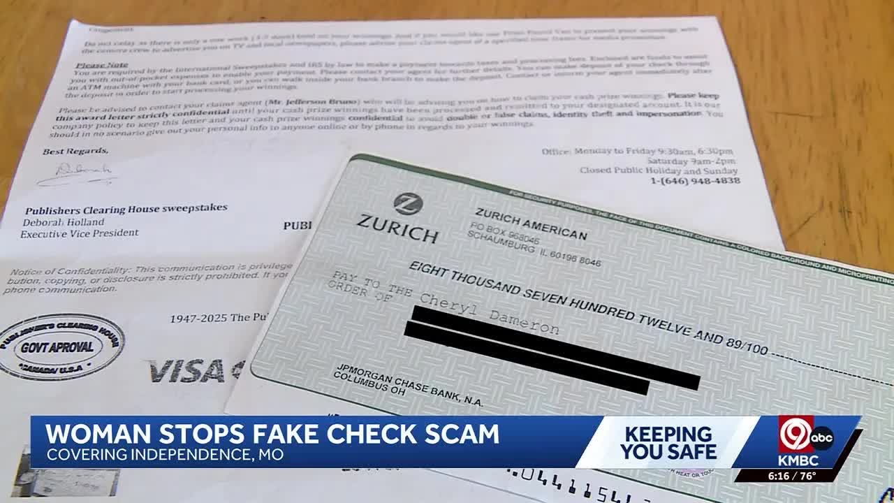 Independence woman stops fake check scam