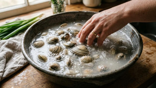 Nước gạo cũng là một mẹo làm sạch nghêu (ngao) dễ dàng nhất. Ảnh: XHS