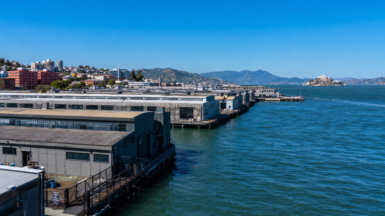 San Francisco waterfront looking toward Alcatraz