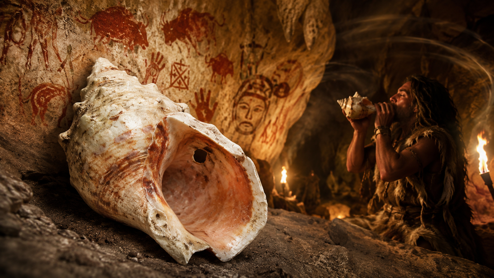 17,000-year-old conch shell horn found with the cave art it accompanied
