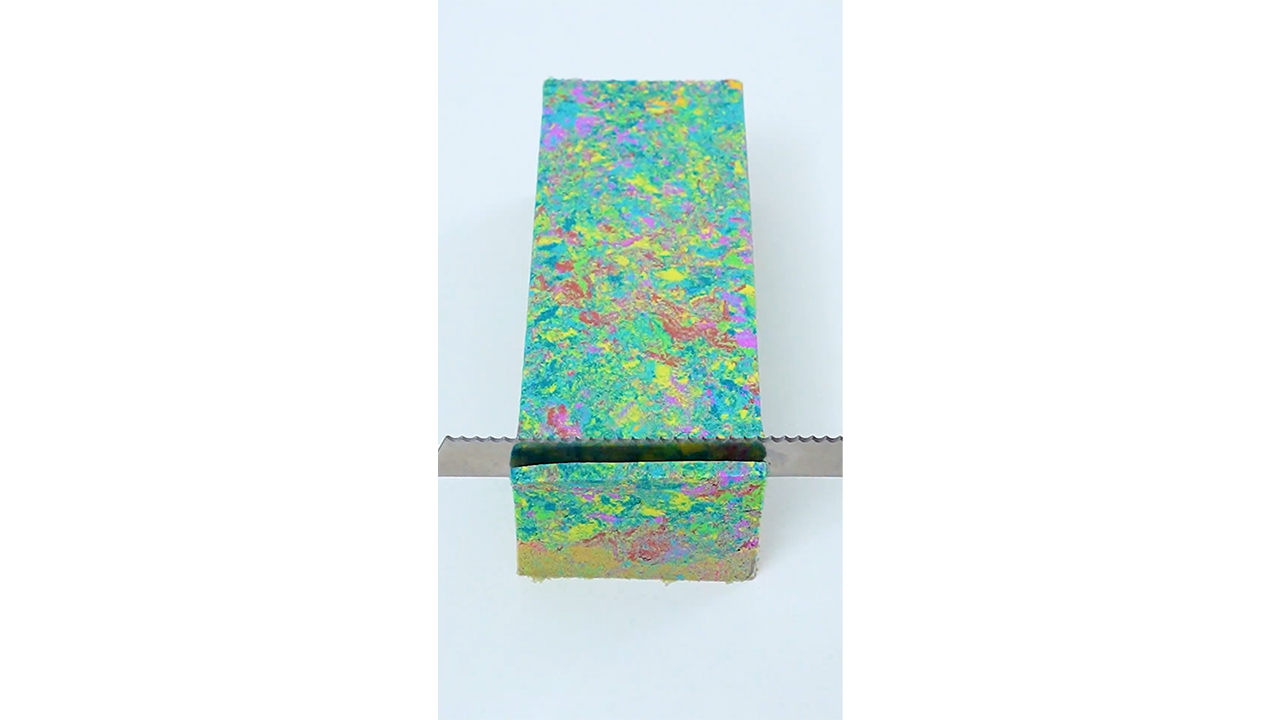 Satisfying slicing rainbow mixed sand brick with serrated knife ...