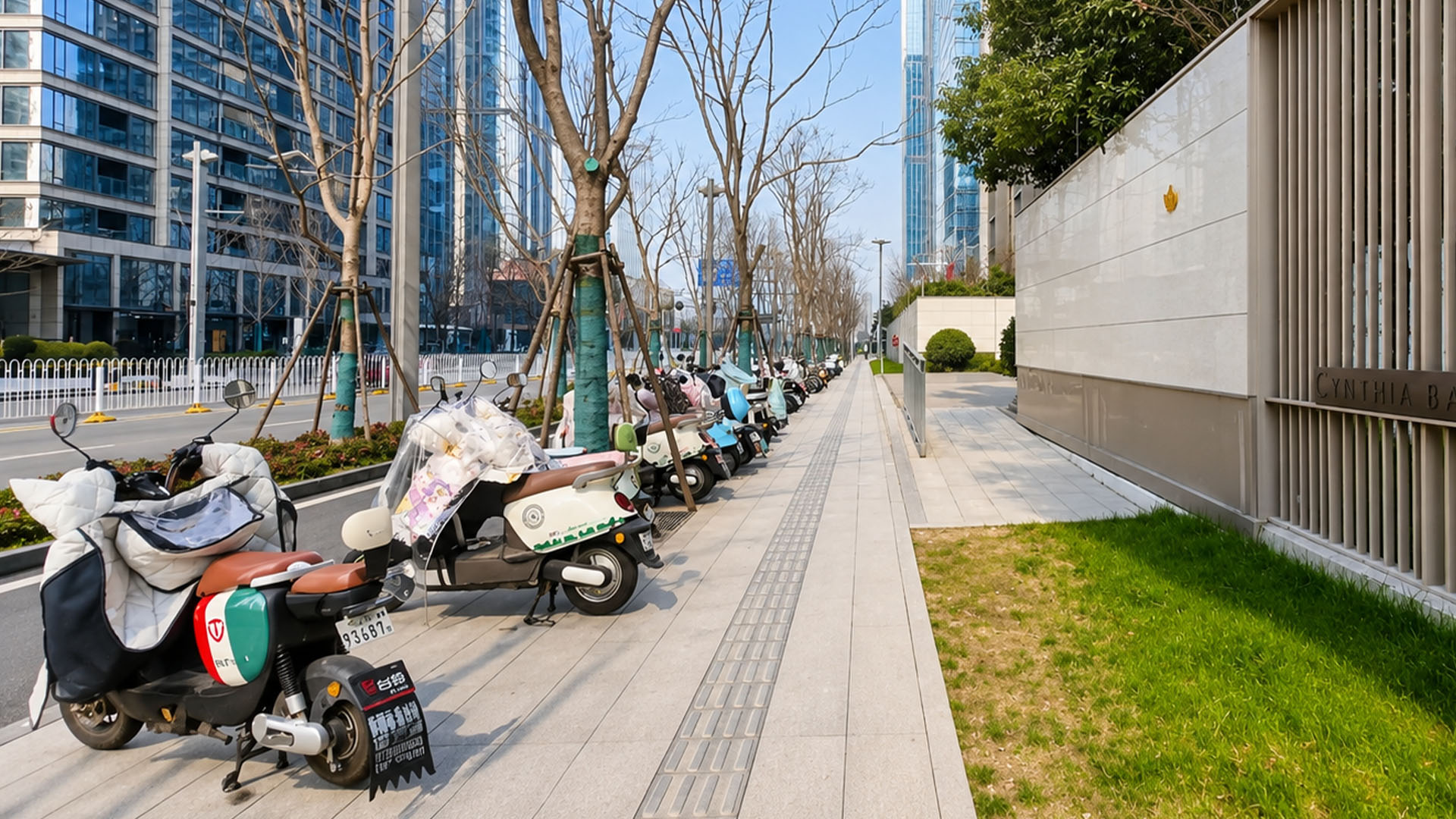 This clean sidewalk hides a surprisingly busy electric scooter scene