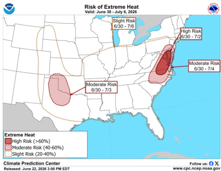 Extreme heat risk map as millions in US brace for dangerous temperatures