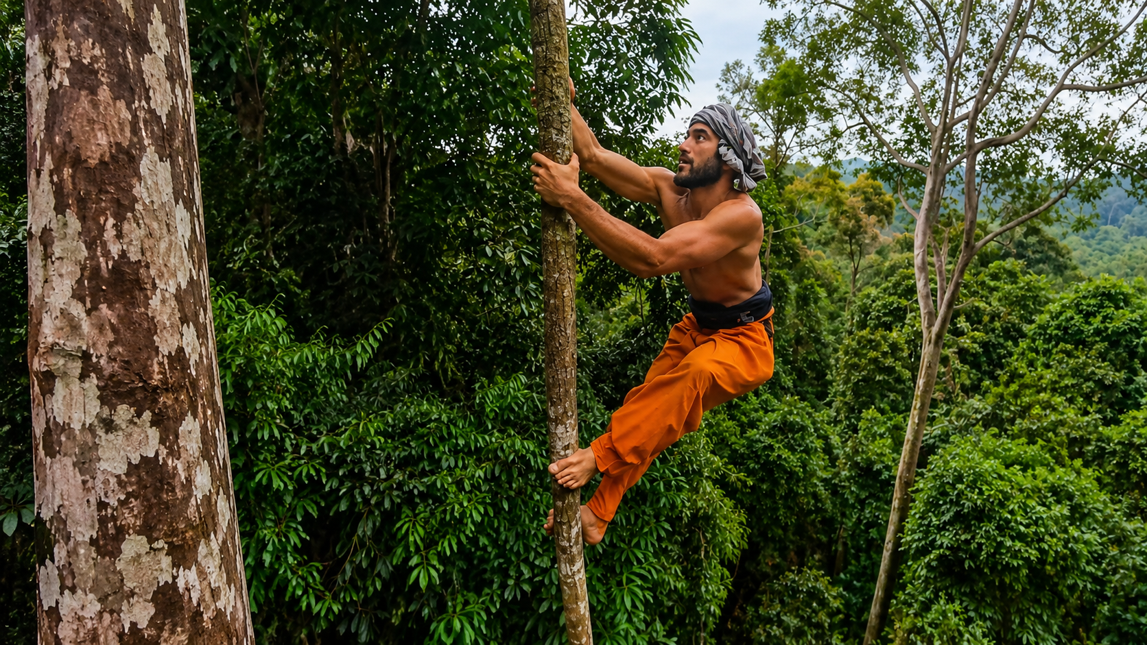 This man lives like Tarzan - and jumps 50 feet above the ground