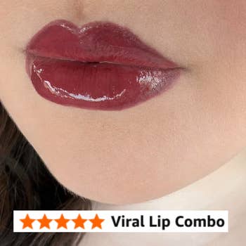 Close-up of glossy lips with a 5-star