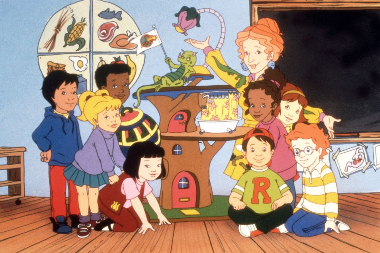 THE MAGIC SCHOOL BUS, (top row): Liz, Ms. Valerie Frizzle, (middle): Carlos Ramon, Tim Jamal, Keesha Franklin, Phoebe Terese, (bottom): Dorothy Ann, Wanda Li, Ralphie Tennelli, Arnold Pearlstein, 1994-97