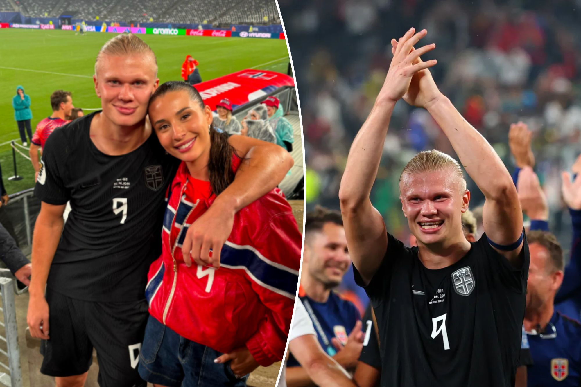 Erling Haaland and girlfriend Isabel Haugseng Johansen celebrate after