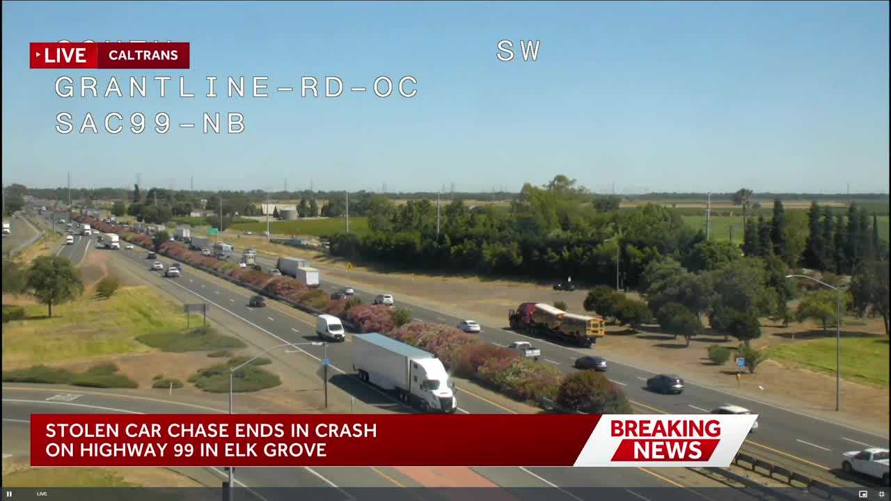 Stolen car chase ends in crash on Highway 99 in Elk Grove