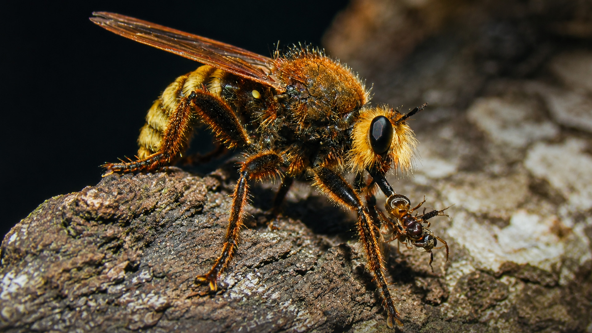 What this tiny predator was hunting on a tree trunk