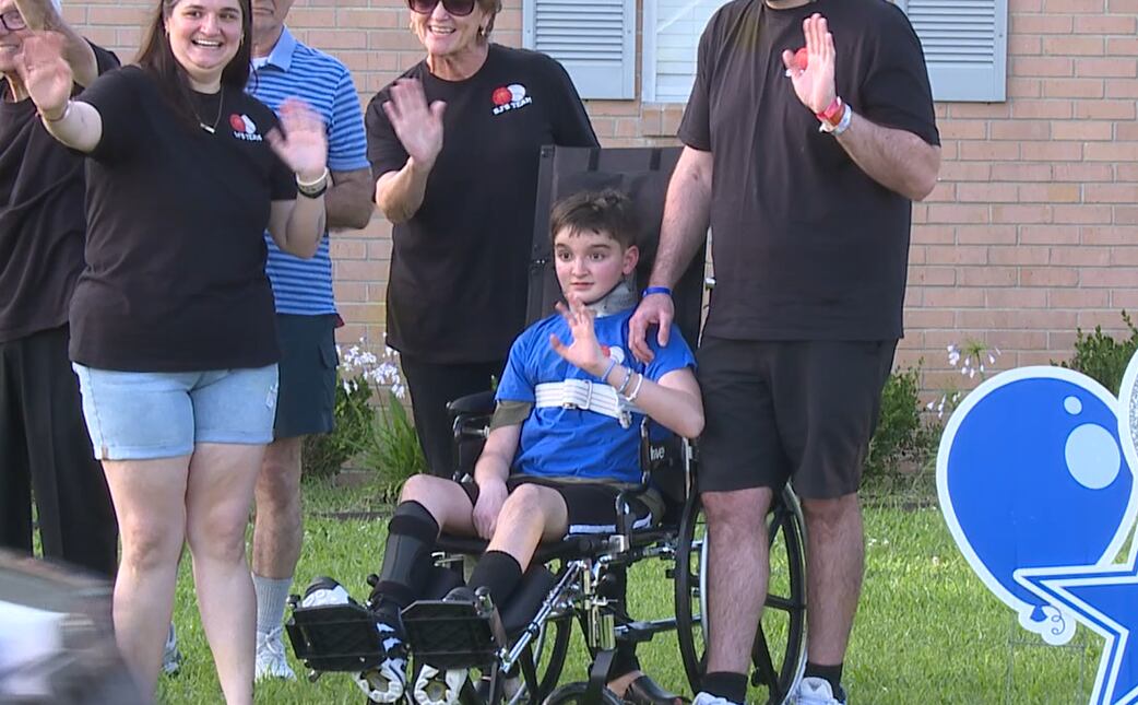 SJ Pyron welcomed home after being struck by vehicle in March