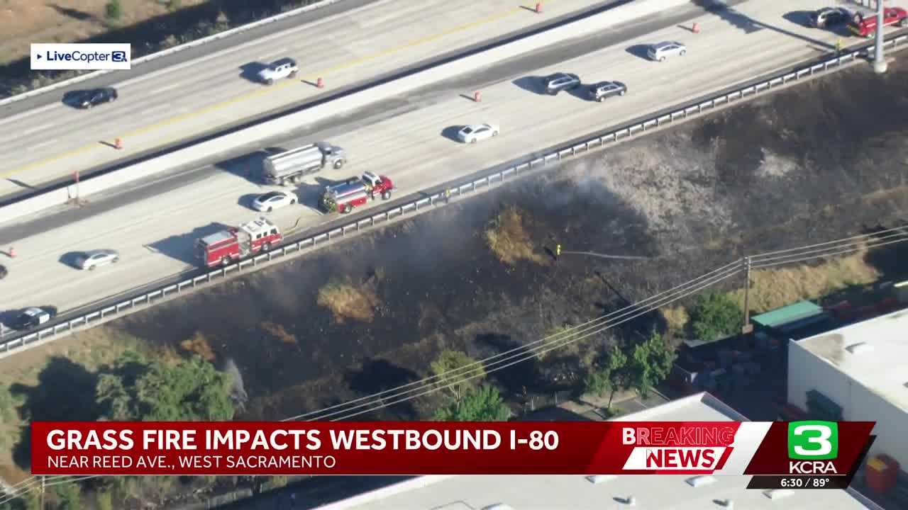 Vegetation fire in West Sacramento causes delays on westbound I-80