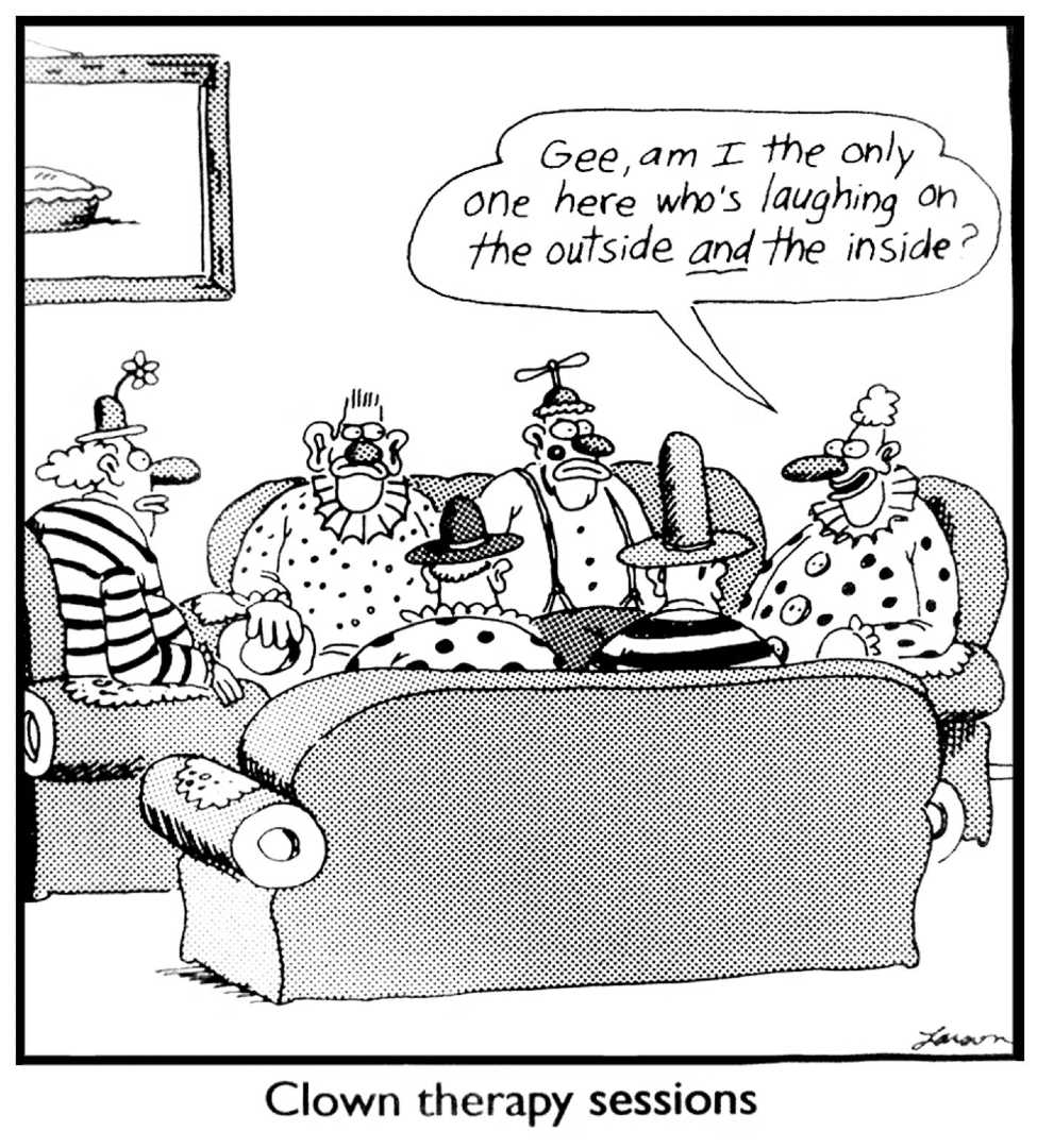 The Far Side clown therapy