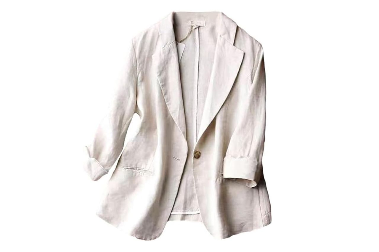 Kinghua Women's Casual One Button Linen Blazer Jackets