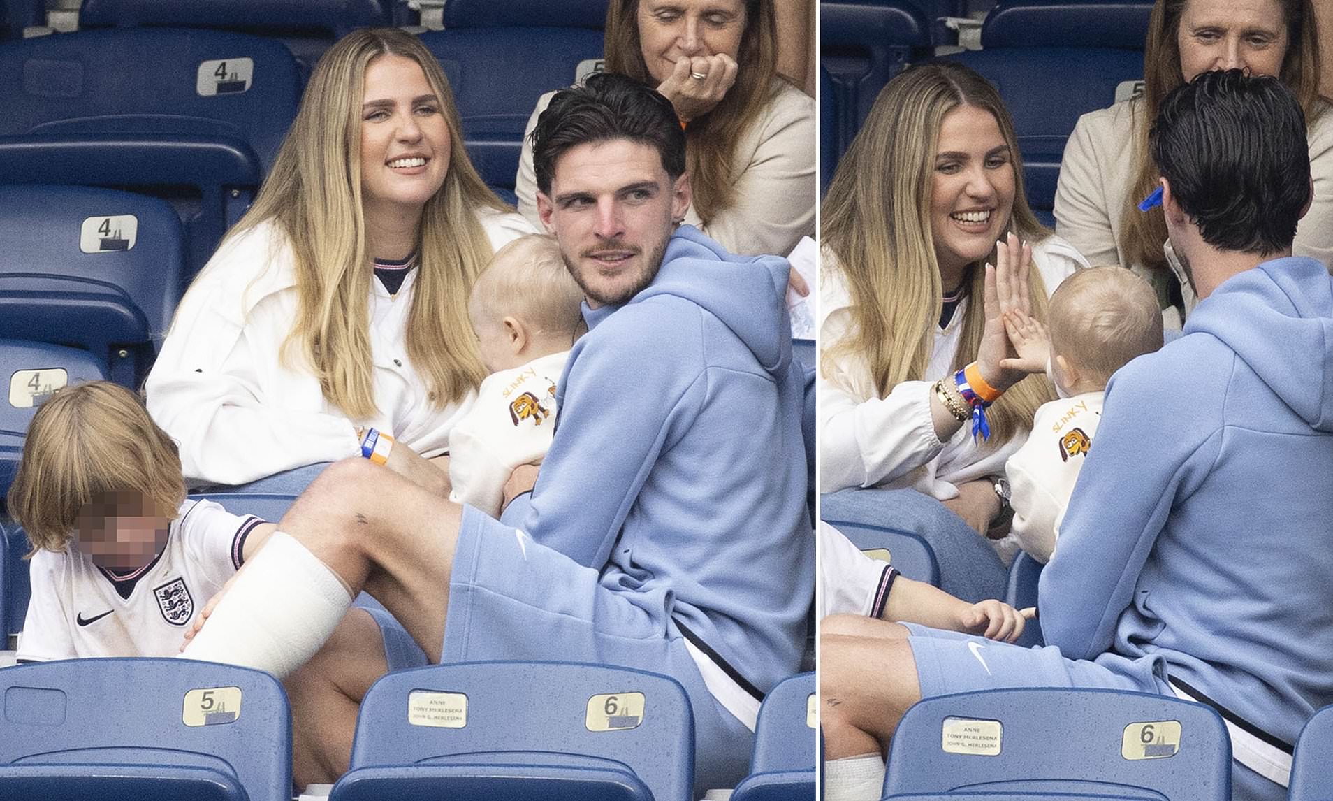 Rice, rice... baby! Three Lions star Declan Rice seen in stands with girlfriend and mystery tot