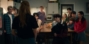 L-R: Noah LaLonde as Cole Walter, Corey Fogelmanis as Nathan Walter, Sarah Rafferty as Katherine Walter, Myles Perez as Lee Garcia, Connor Stanhope as Danny Walter, Isaac Arellanes as Isaac Garcia, Alix West Lefler as Parker Walter, Ashby Gentry as Alex Walter, Lennix James as Benny Walter, Dean Petriw as Jordan Walter, Nikki Rodriguez as Jackie Howard in 'My Life with the Walter Boys'