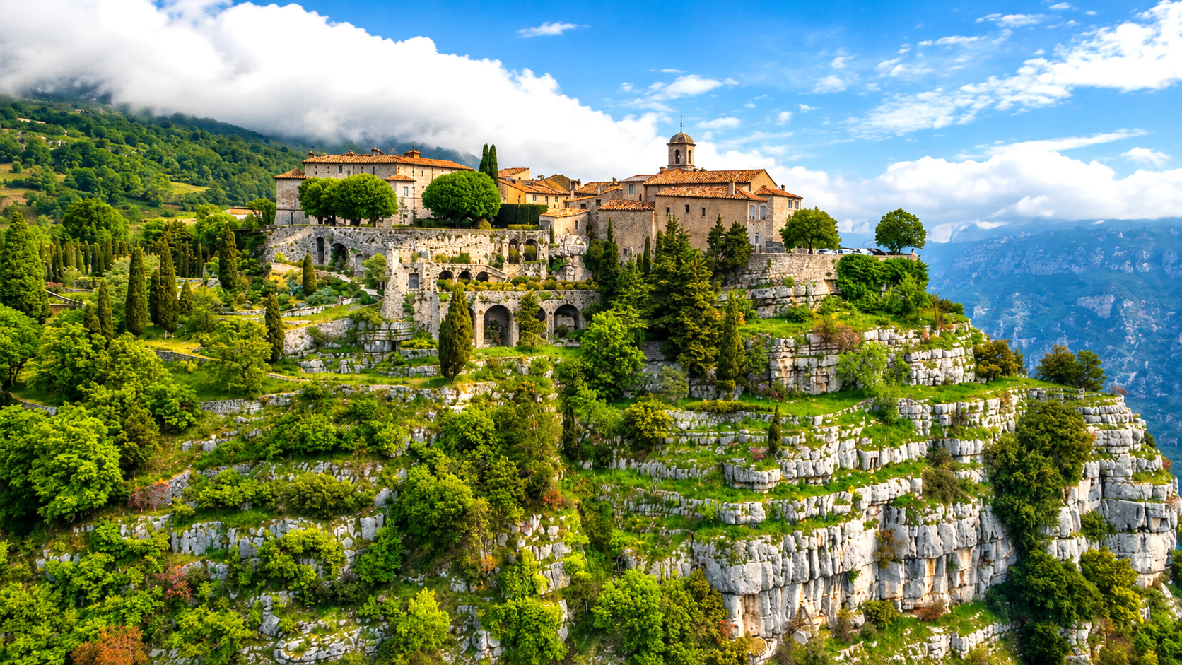 A hilltop village overlooking the French Riviera