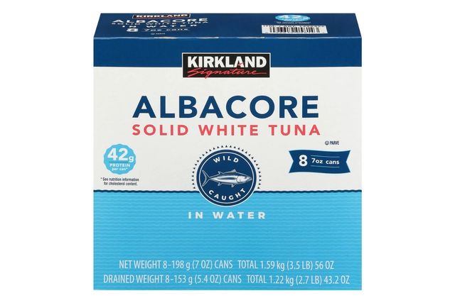 Kirkland Signature albacore solid white tuna package 8 cans of wildcaught tuna in water
