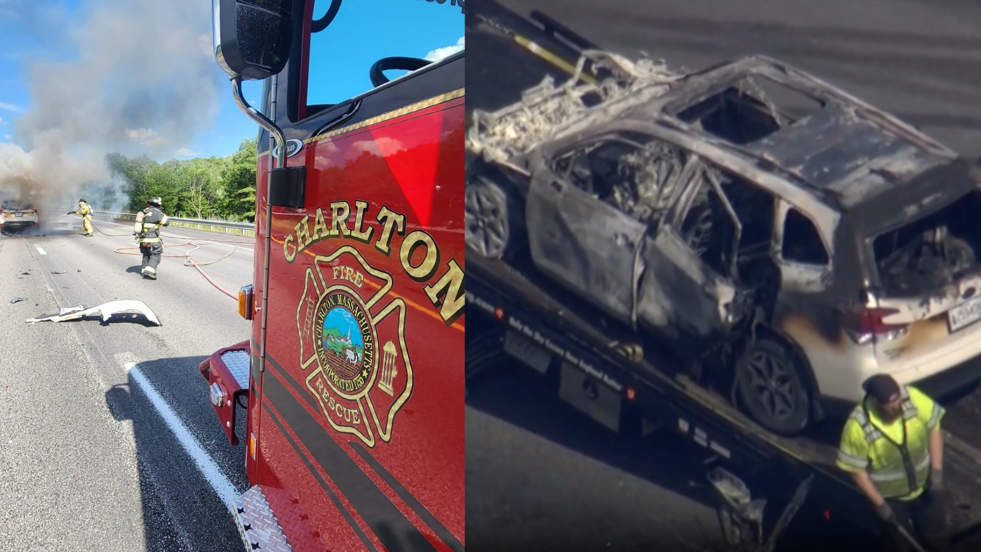 Mass Pike eastbound lanes reopen in Charlton after fiery crash