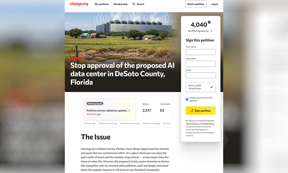 Petition urges leaders to reject proposed AI data center in DeSoto County