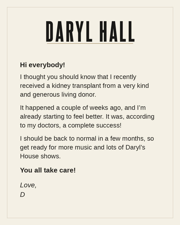 Hall & Oates rocker Daryl Hall, 79, undergoes major medical procedure