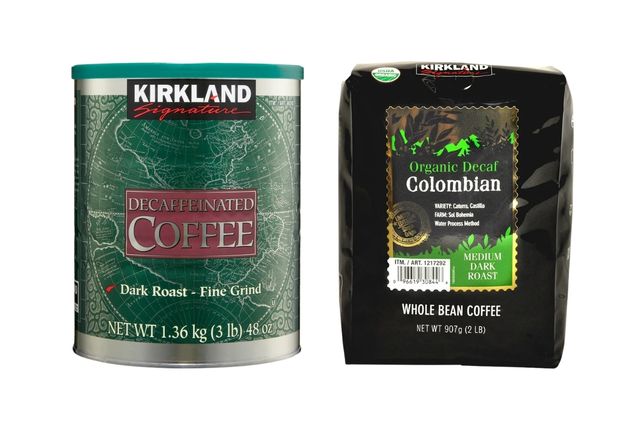 Kirkland Signature decaffeinated coffee products including ground and whole bean options