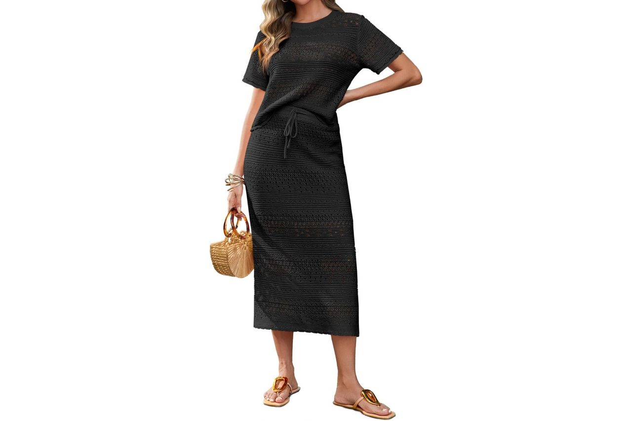 Tankaneo Crochet Cover Up Two Piece Skirt Set