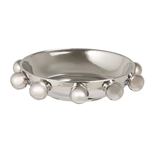 Bloomingville Round Stoneware Dish With Decorative Ball Accents, Chrome Finish, Silver