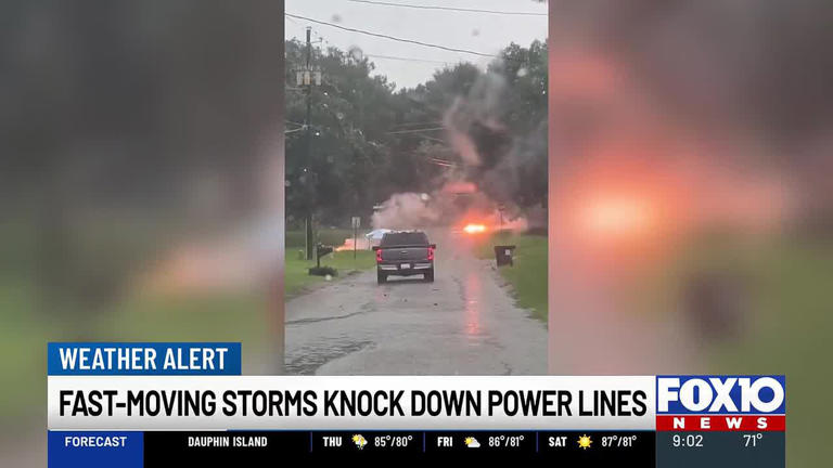 Thunderstorm sparks power line fire, outages in west Mobile