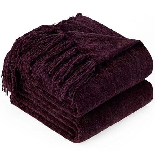 Ginamuse Chenille Throw Blanket for Couch With Tassels,50