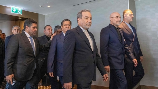 US-Iran war LIVE: Iran's delegation including Minister of Foreign Affairs of Iran Abbas Araghchi (C) and Speaker of the Islamic Parliament of Iran, Mohammed Bagher Ghalibaf (2ndR) arrive for a quadrilateral meeting between the United States, Iran, Pakistan and Qatar at the Burgenstock luxury hotel complex near Lake Lucerne, Switzerland.