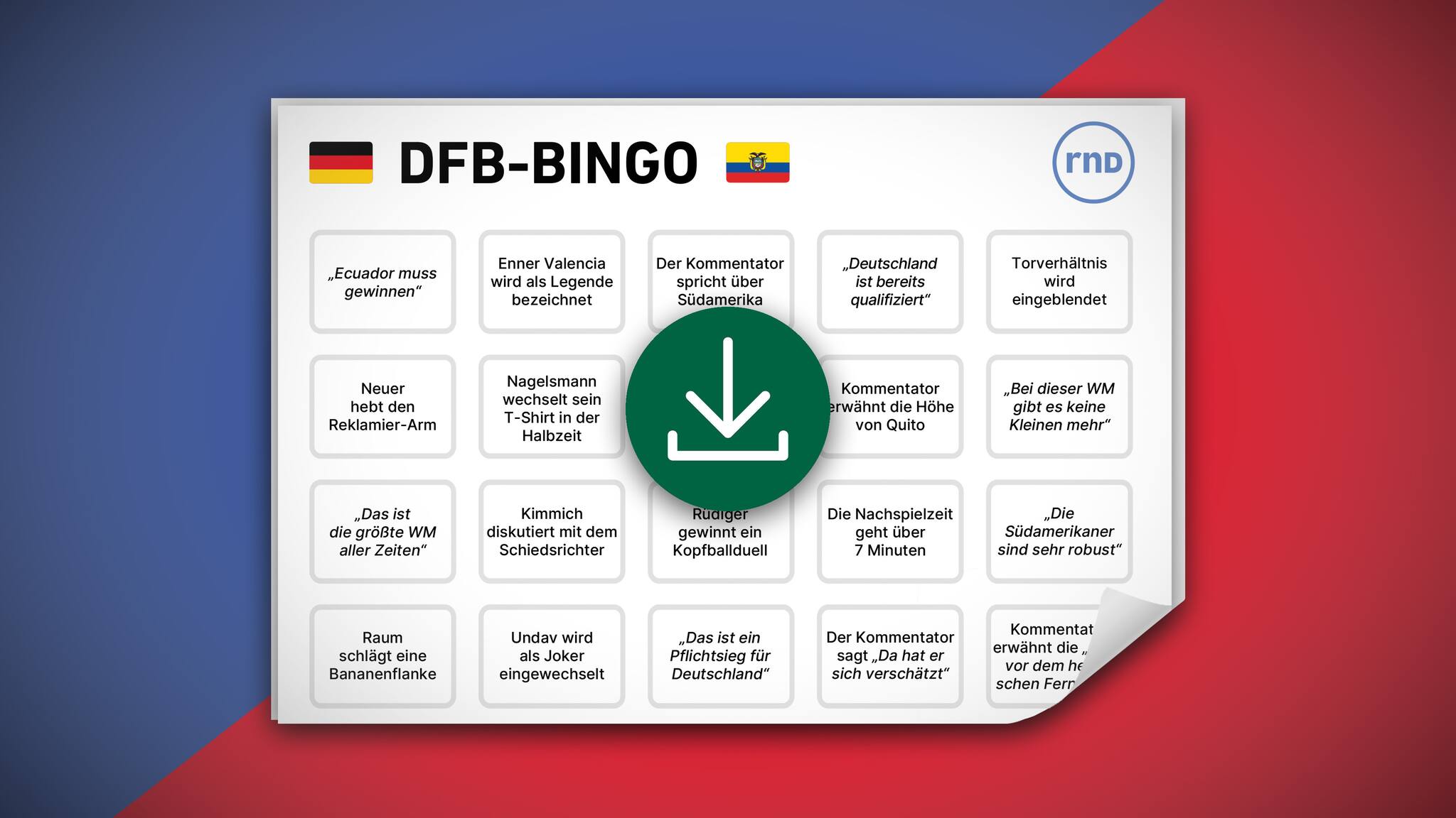 Deutschland - Ecuador: Das große Fußball-Bingo zur WM 2026 zum Ausdrucken