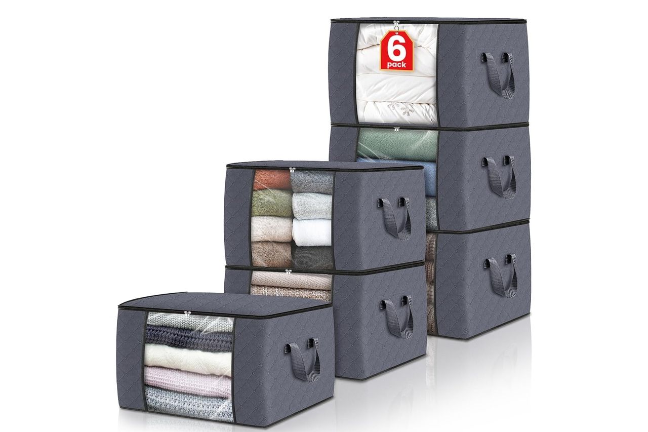 Fab Totes 6 Pack Clothes Storage Foldable Thick Fabric Blanket Storage Bags