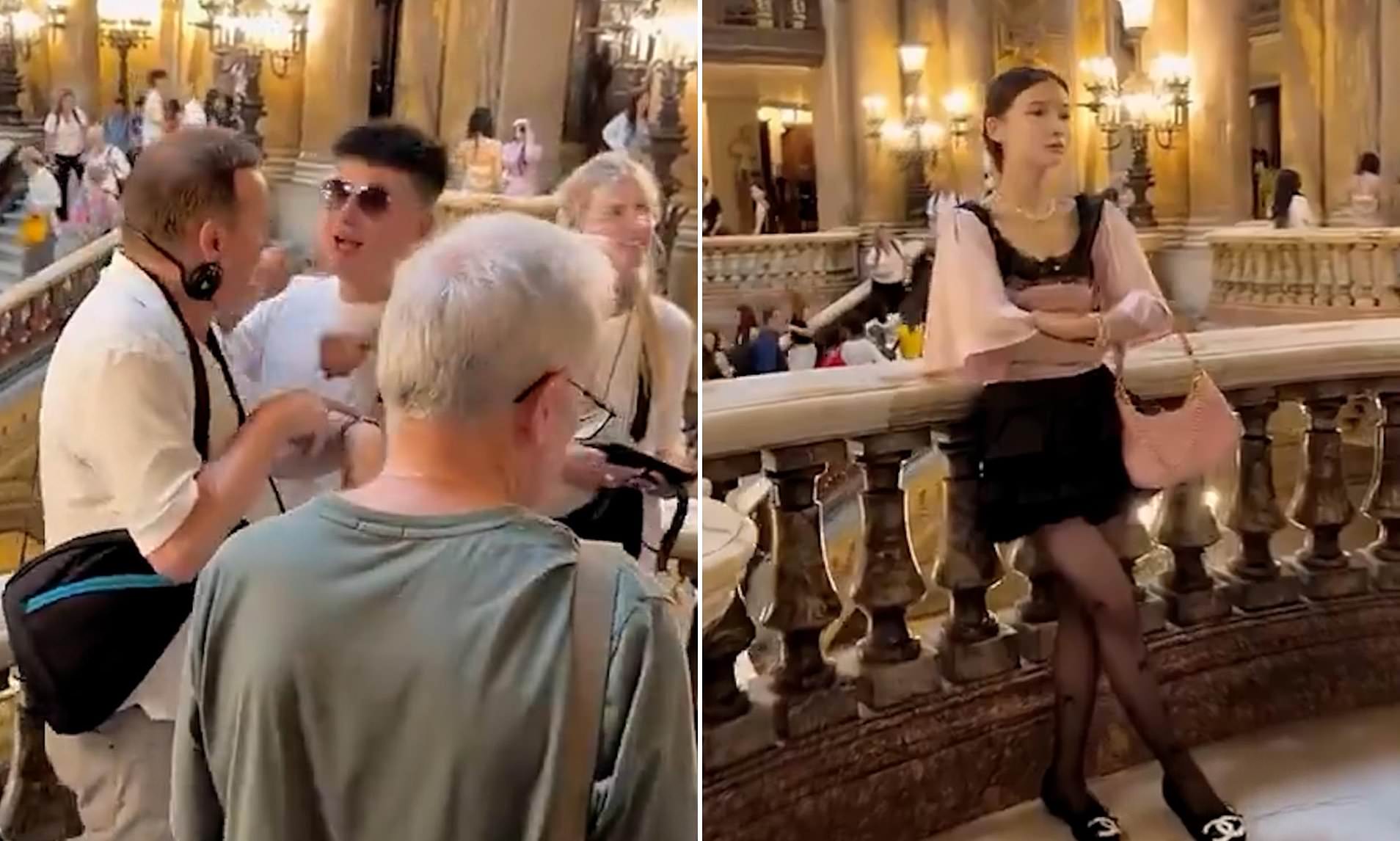 Moment Western tourist reprimands deaf Chinese selfie-takers for hogging prime spot in Paris