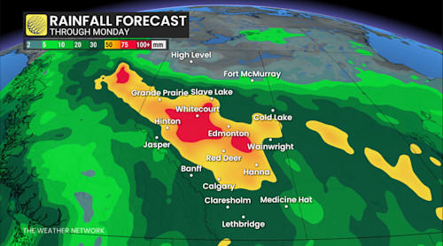 50-80 mm: Additional heavy rain and heightened flood risk in Alberta