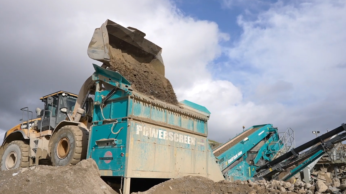 Massive aggregate processing operation handling tons of material