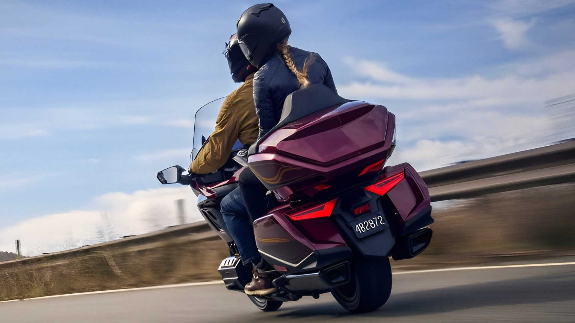 2026 Honda Gold Wing Tour on the highway rear third quarter cruising view