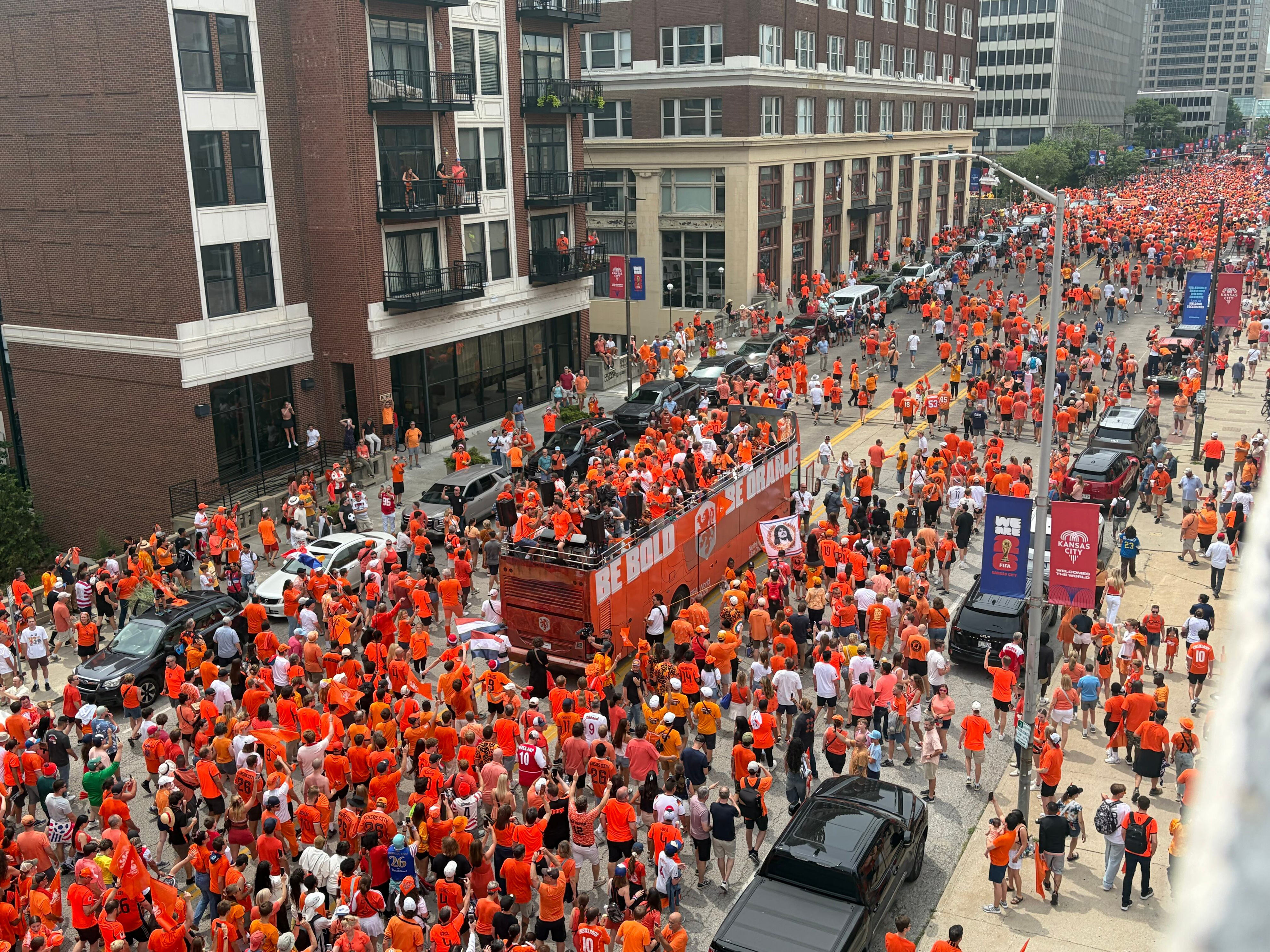 Dutch fans take over Kansas City streets to cheer on the Netherlands