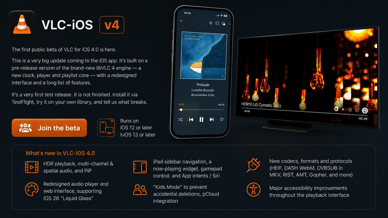 VLC 4.0 passe en bêta sous iOS, avec de nombreuses nouveautés