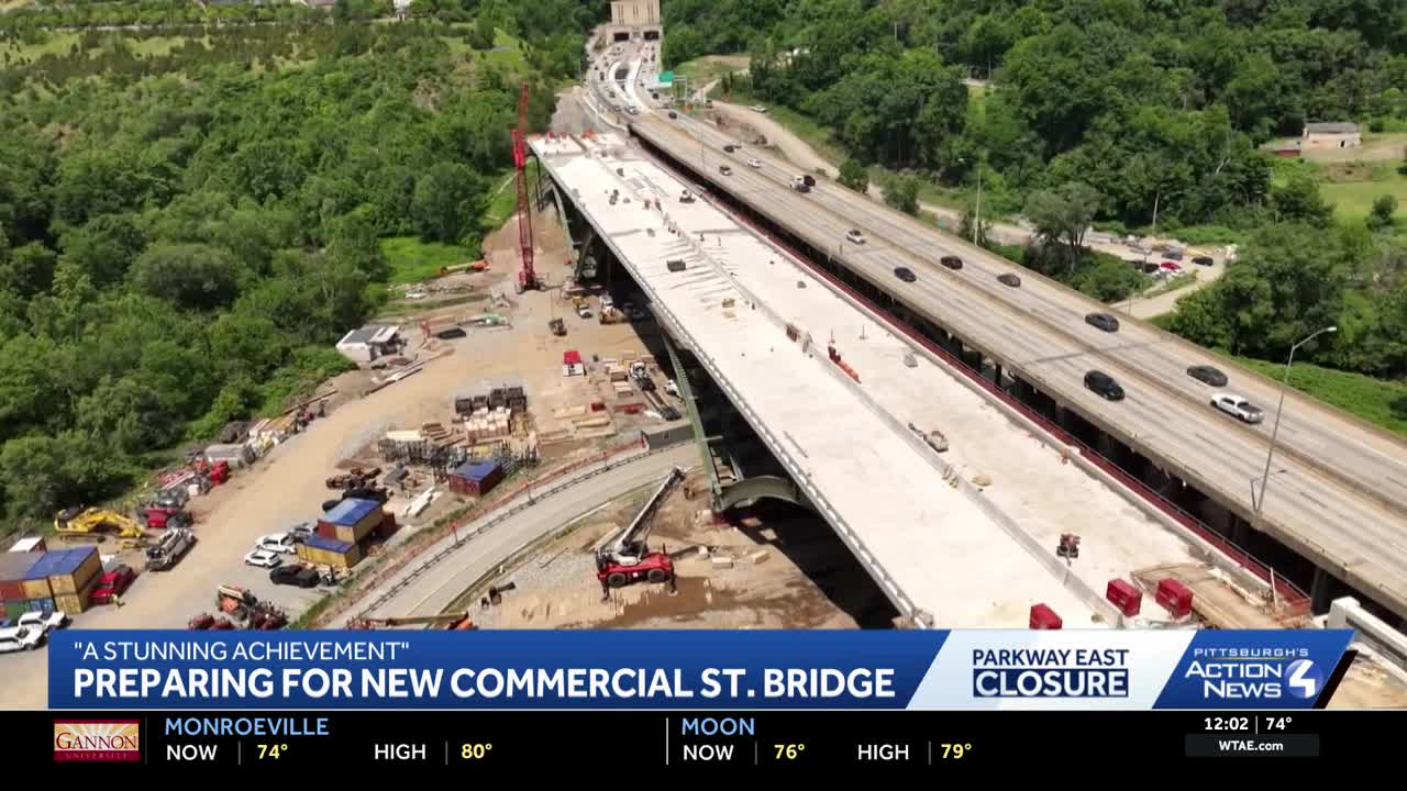 376 bridge closure: Test slide underway for new Parkway East bridge