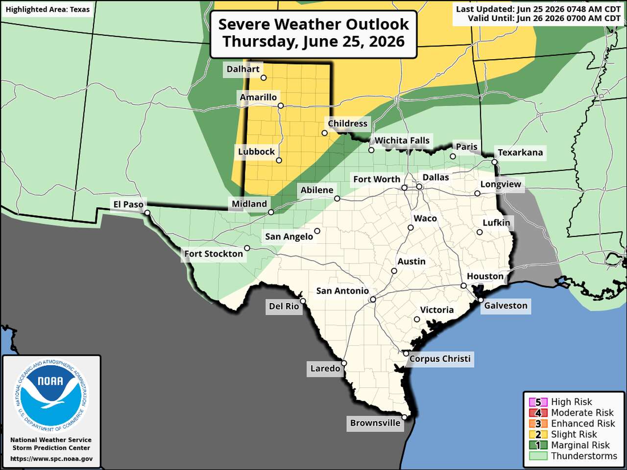 Several Texas cites face a risk of severe storms on Thursday. Here's where.