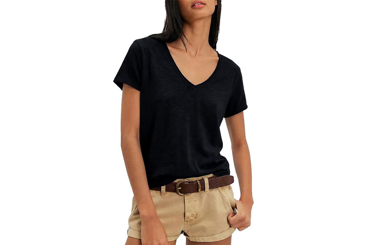 Womens V Neck T Shirts Workout Tops Cropped Athletic Top Short Sleeve Tee Casual Loose Workout Shirts