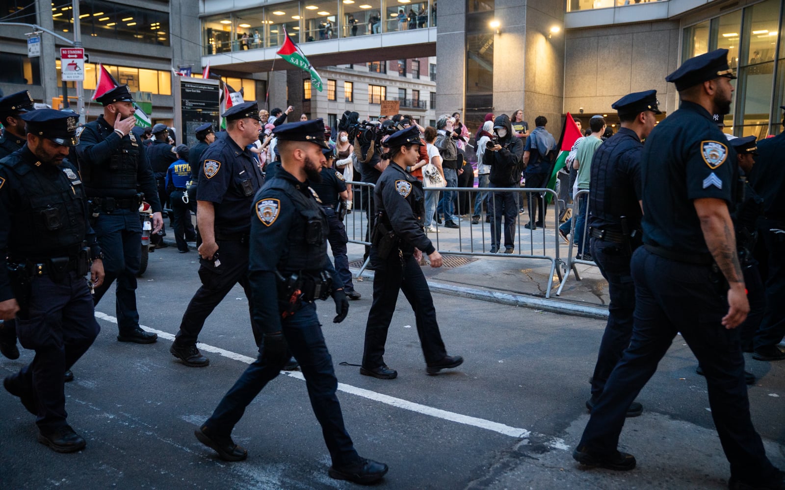 New York police at the scene of an anti-Zionist protest in New York City, May 5, 2026. (Luke Tress/Times of Israel)