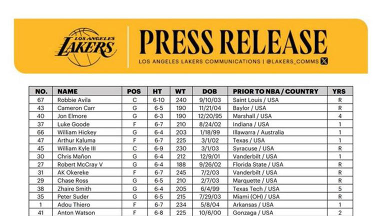 Lakers announce NBA Summer League roster and schedule