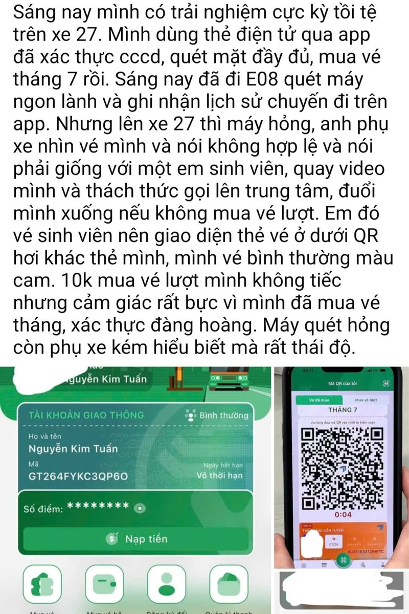 Làm rõ phản ánh phụ xe buýt từ chối nhận vé điện tử do máy quét lỗi