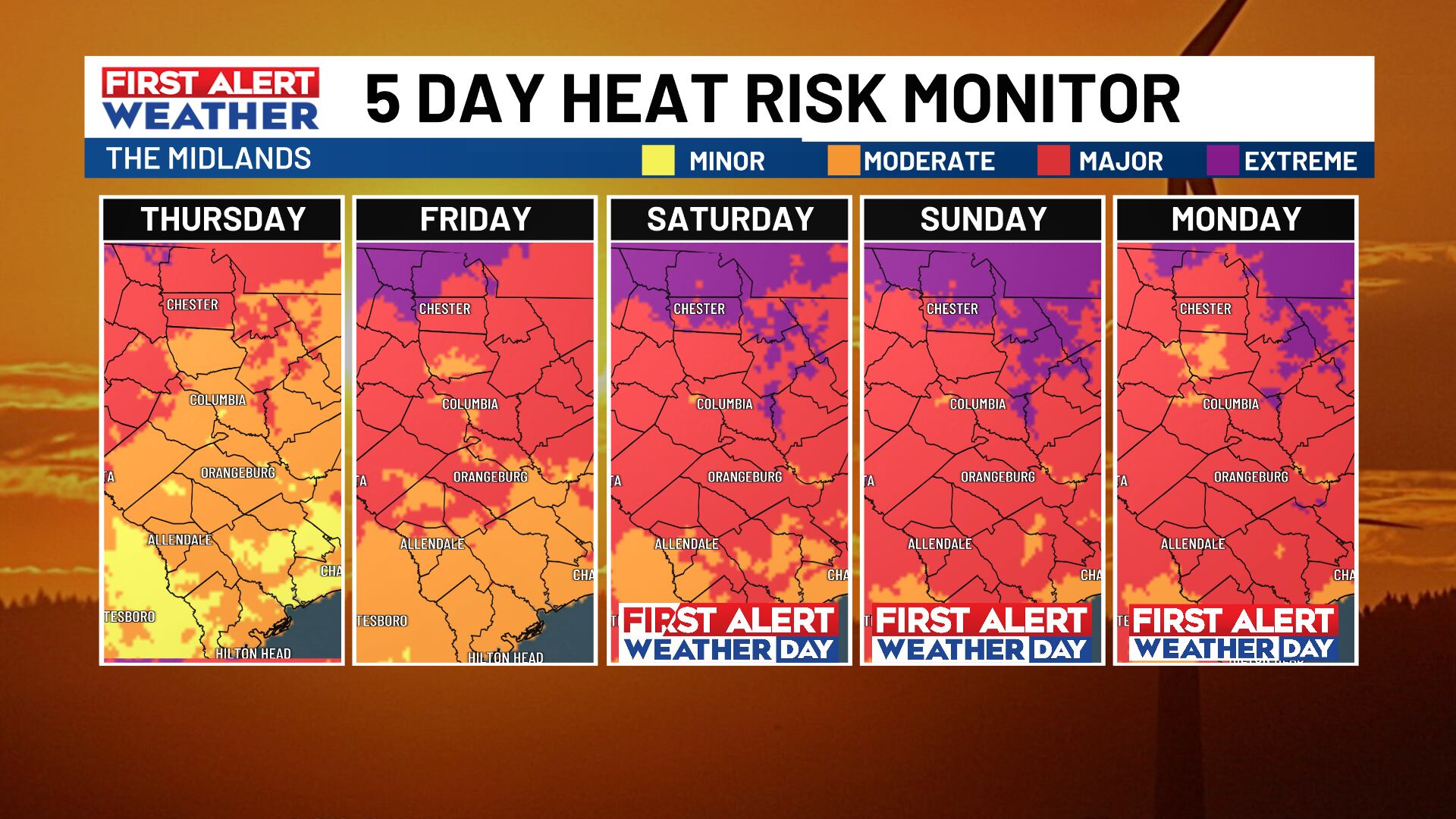First alert weather days for dangerous heat and humidity Saturday-Monday