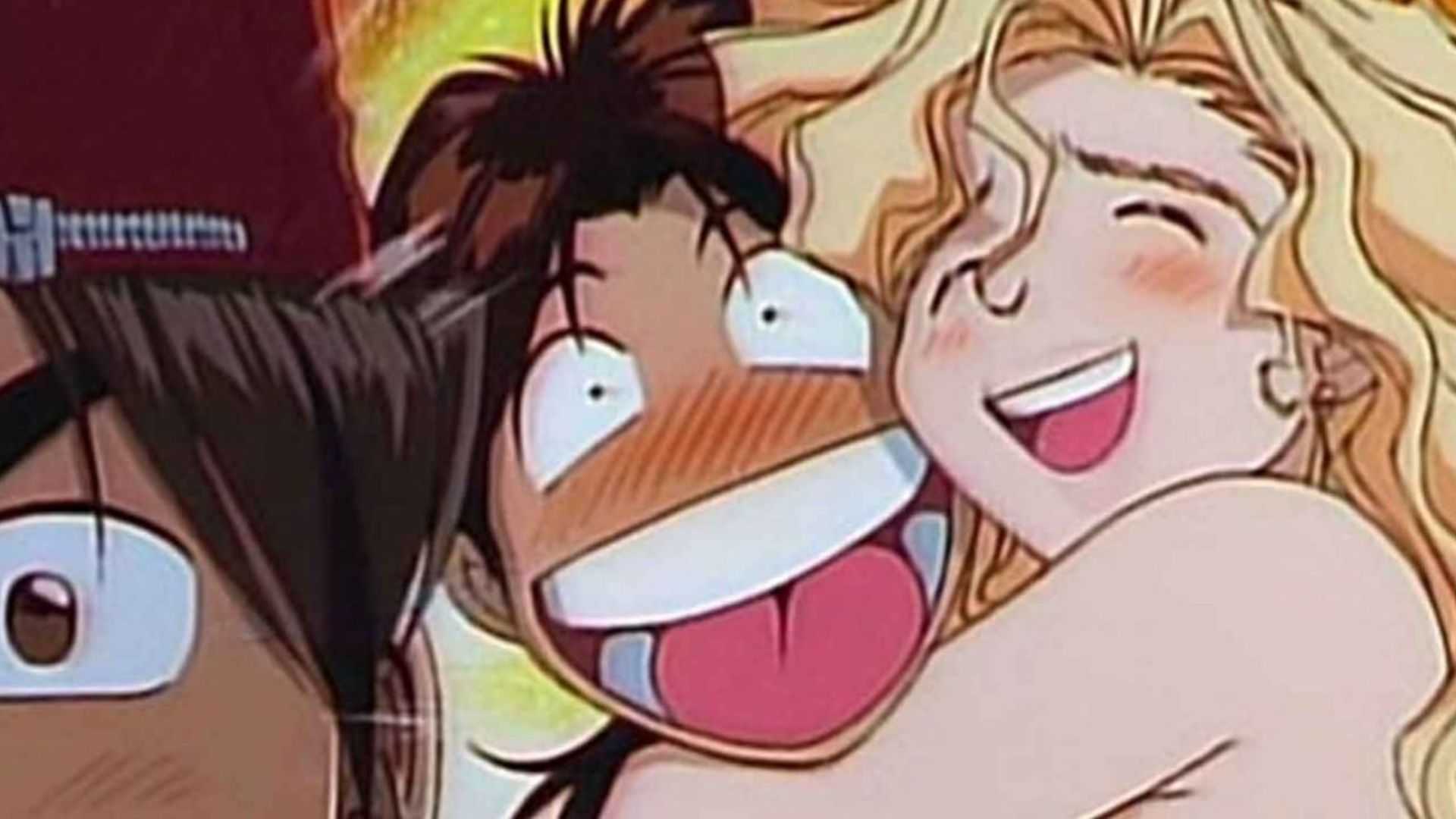 Kintaro imagining himself being hugged by a beautiful woman in Golden Boy.