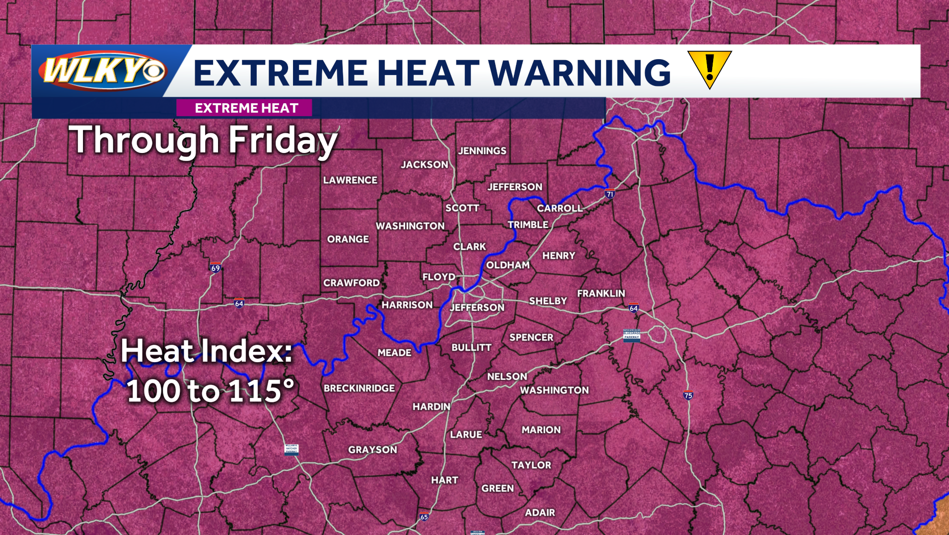 Extreme heat warning extended to Friday; heat indices over 100 degrees