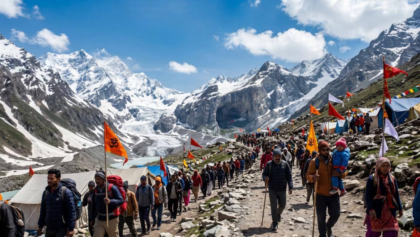 Huge rush on first day of Amarnath Yatra, pilgrims crowd X-ray security