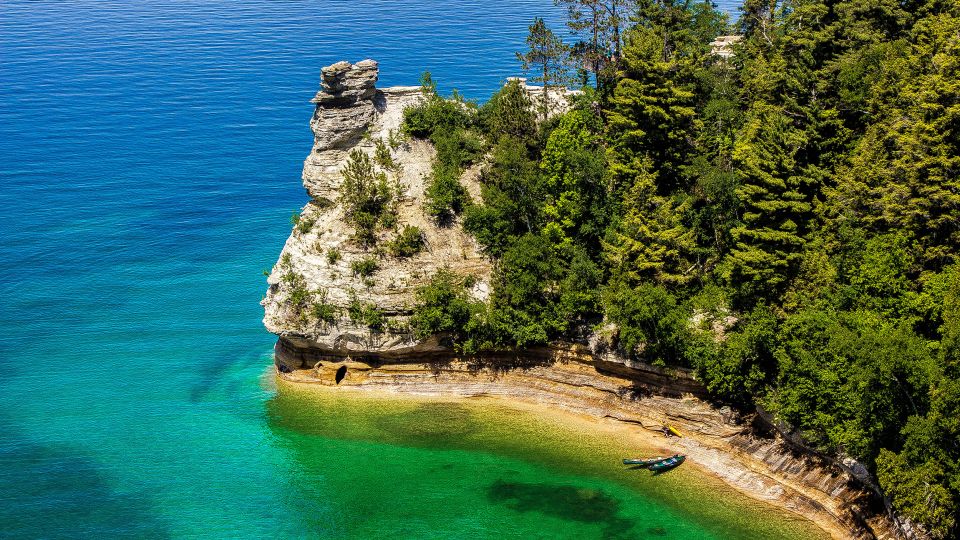 The cliffs at Pictured Rocks National Lakeshore feature natural arches, half-sunken caves, waterfalls and stunning rock formations like Miners Castle, seen here. - Sagar Badiger/iStockphoto/Getty Images